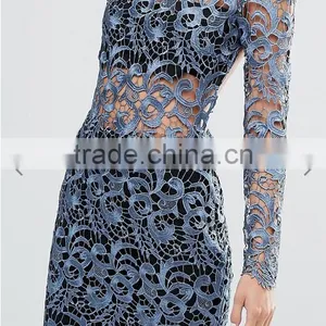 Good Quality Fashion Petrol Blue Bandeau Underlay Kick Split Lace Open Back Dress thumbnail-5