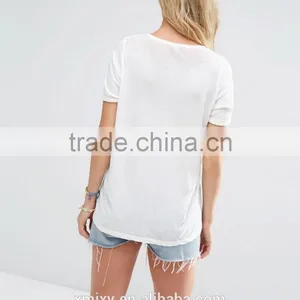Wholesale Customized Summer Cheap Women Custom T-shirt V Neck And Beach Bum Burnout thumbnail-1