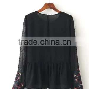 Runwaylover EY2364B Ladies Fashion 2017 Full Embroidery Chiffon Transparent Blouse thumbnail-6