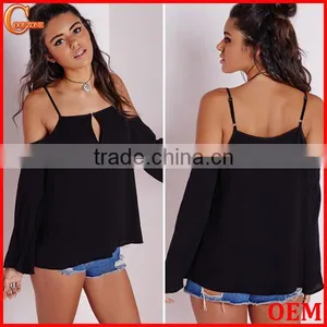 Latest Design Open Shoulders Thin Straps Woman Blouse thumbnail-1
