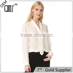 2017 OEM Casual Fine Beam Sleeve Silk Blouse With Neck Tie thumbnail-1