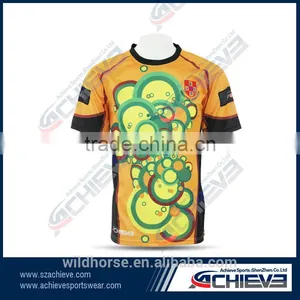 Custom Cheap Sublimated Rugby Jersey Green and Yellow thumbnail-1