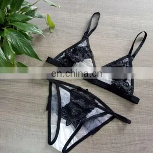Girls Sexy Transparent Lace Grenadine Bikini Hot Sexy Fancy Ladies Stylish Bra And Panty Set thumbnail-1