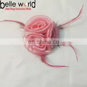 Feathers Pink Three Fascinator Flower Brooch Wholesale Hair Clip thumbnail-1