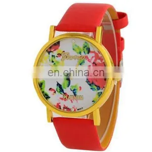 Women Quartz Watch Top Fashion Flower Female Clock Newly Design Simple Lady Dress PU Leather Watch thumbnail-3
