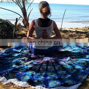 Indian Mandalan Round Hippie Turkish Yoga Roundie Tapestry Hippy Boho Gypsy Cotton Round Beach Throw Yoga Mat Tassel thumbnail-1