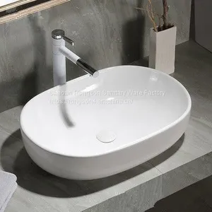 New Design Bathroom Ceramic Washroom Boat Rectangle no Hole Shape Table Top Cheap Hand Washbasin thumbnail-4
