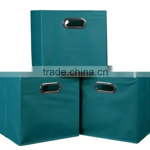 Non-woven Foldable Fabric Storage Bins Box Set of 3 With 2 Metal Handles thumbnail-1