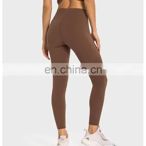 New Breathable Naked Feeling Soft Compression Yoga Leggings Peach Hip Sports Workout Slim Tight Pants For Women Gym Fitness Wear thumbnail-4