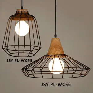 Antique Retro Cage Wooden Pendant Lamp Hanging Iron Cage Pendant Lights thumbnail-1