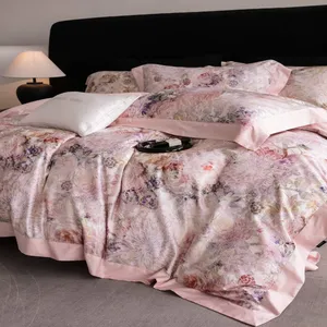 Solid Beige Woven Egyptian Cotton 4‑Pcs Bedding Set, All‑Season Breathable Soft Duvet Cover Sheet Set thumbnail-4