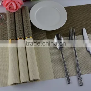 2015 New Arrival Gold Color Home Kitchen Dining Placemat Fashion Adiabatic PVC Strip Weave Table Mat thumbnail-5
