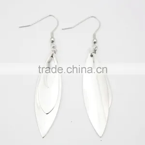 316L Stainless Steel Leaf Shaped Women Silver Double Layer Earring thumbnail-4
