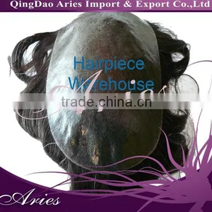 Top 6a Grade Quality 6" 1b# Brazilian pu Thin Skin Base 100 Virgin Brazilian Hair Men's Toupee thumbnail-1
