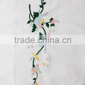 Colorful Flowers and Bird Embroidered Hemstitched Pillowcases, Pure Cotton Pillowcase thumbnail-2