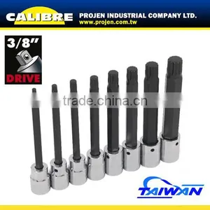 CALIBRE 8PC M4 -M14 3/8" Drive Length 110mm On Rail Long Spline Bit Set thumbnail-1