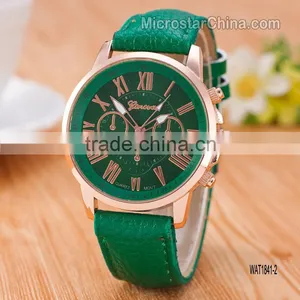 New Fashion Round 2 Zones Ladies Cheap Geneva Leather Watch Women thumbnail-2