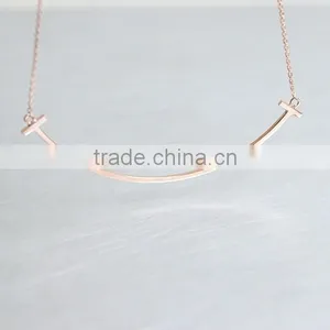 925 Silver Rose Gold T Smile Long Bar Necklace Sterling Silver thumbnail-1