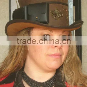 Steampunk Hat Octopus Traveller Industrial Gears Leather Top Hat With Pockets thumbnail-2