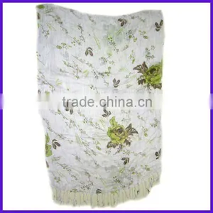 Popular Long Flower Printed Cotton Scarf (FCH-10006) thumbnail-1