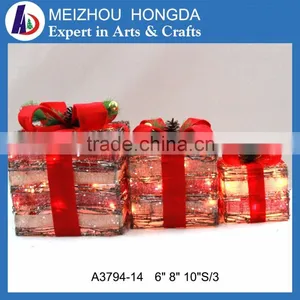 Christmas Light Led 3d Christmas Rattan Linen Present Handmade Gift Box Light thumbnail-1