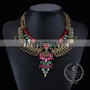 High Quality Vintage Colorful Rhinestone Chunky Statement Necklace Tin Alloy Fashion Women Pendant Necklace 6390068 thumbnail-1