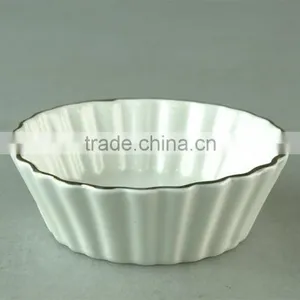 Wholesale Stock White Round Ceramic Dish With Silver Line in Good Quality and Reasonable Price thumbnail-1