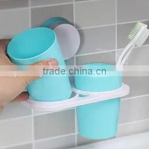 Sucker Hanging Plastic Two Cup Toothbrush Holder thumbnail-4
