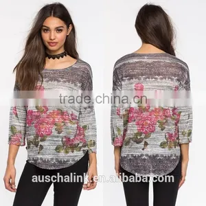 Hot Sale Floral Printed t Shirt Elegant Design for Ladies Wholesale thumbnail-6