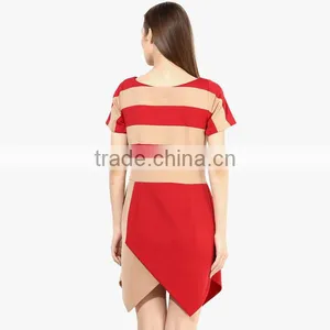 Red Printe Asymmetric Dress For Sexy Ladies thumbnail-2