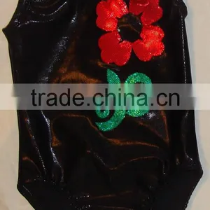 Leotards Gymnastics Girls Dancewear Black Mystique With a Red Large Dot Holographic Flower thumbnail-1