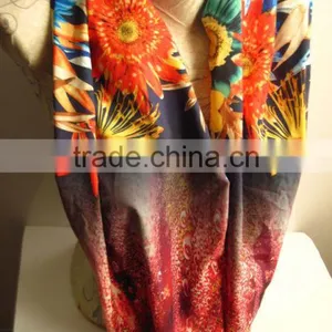 Floral Pattern Scarf , Orange Flower Scarf , Floral Colorful Scarf , thumbnail-3