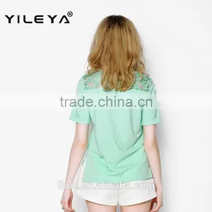 High Fashion Summer Short Sleeve Lace Printed Designed Crochet Top Fashion Blouses 2015, Design Short Sleeves Elegant Blouses thumbnail-2