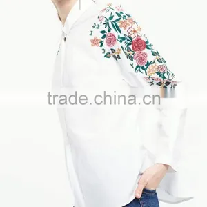 2017 Spring and Summer National Style Embroidered Long Sleeve Blouse Lapel Embroidery White Cotton Shirt thumbnail-2