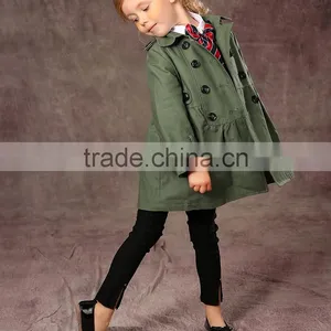 Latest Fashion Firls Clothing Double Buckle Long Sleeve Girls Trench Coat thumbnail-5