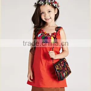 2015 New Design of Orange Linen Cotton Mommy and Me Party Dress for Hallowmas Party Clothes thumbnail-1