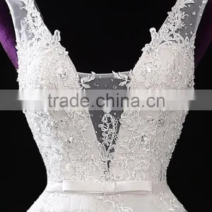 2017 Wholesale Sweetheart Sleeveless Lace Wedding Dresses Beaded V-neck Nackline Mermaid Lace Wedding Dress F13001 thumbnail-2
