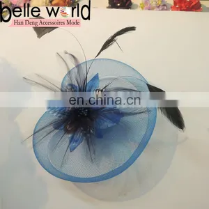 Blue Mini Top Hat Feather Hair Fascinator thumbnail-1