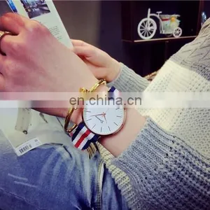 Golden Dial Quartz Watches British Retro Casual Canvas Belt Watches thumbnail-4