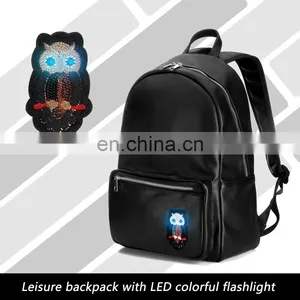 LED Flashlight PU Leather Soft Backpack School Bags for Teenagers thumbnail-4