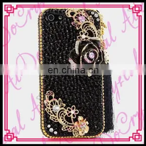 Aidocrystal High Quality Gold Black Crystal Studded Phone Cases With Rhinestones Rose Flower thumbnail-1