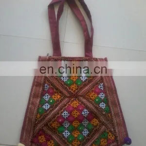 Royal Pom Pom Beautiful Multicolor Vintage Handmade Design Gypsy Banjara Shoulder Bag Embellished With Seashells,acrylic Mirror thumbnail-1