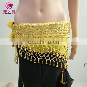 Top Level New Products Wholesale Indian Chiffon Gold Sequins Belly Dance Hip Scarf With Bells Y-2055 thumbnail-6