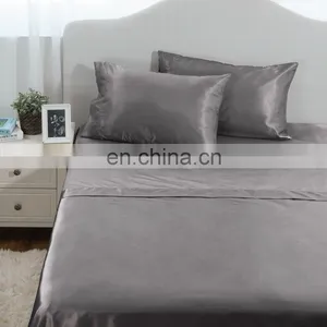 Amazon Premium Hotel Gray 100% Microfiber Matt Fabric Stain Flat Fitted Plain Bed Sheet Set thumbnail-2