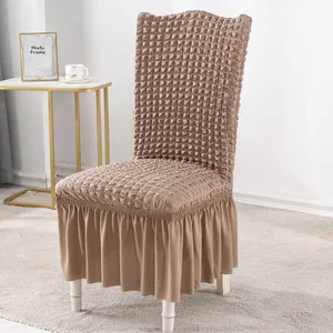Stretch Seersucker Dining Chair Covers Chair Slipcovers With Ruffled Skirt Light Brown thumbnail-1