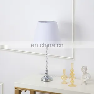 European Design Bedroom Decoration White Barrel Lampshade Silver Metal Table Lamp for Salon thumbnail-1