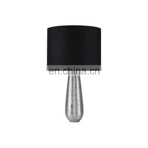 Korea Custom Cheap Ceramic Base Unique Fancy Carved Surface Silver Cylinder Bedside Lamp With Logo thumbnail-1