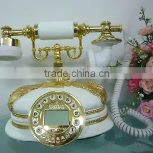 White and Golden New Caller ID Antique Resin Old Telephone thumbnail-1