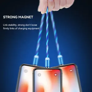 1m Led Flowing Light Usb 3 in 1 Fast Micro Type C Magnet Charger Magnetic Charging Cable For Iphone thumbnail-4