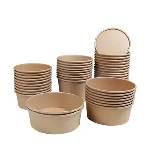 Chinese Factory Supply Logo Disposable Kraft Paper Bowl Large Capacity Paper Bowl Recyclable thumbnail-3